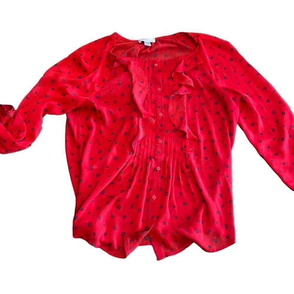 Loft  Valentines red, sheer blouse, size small